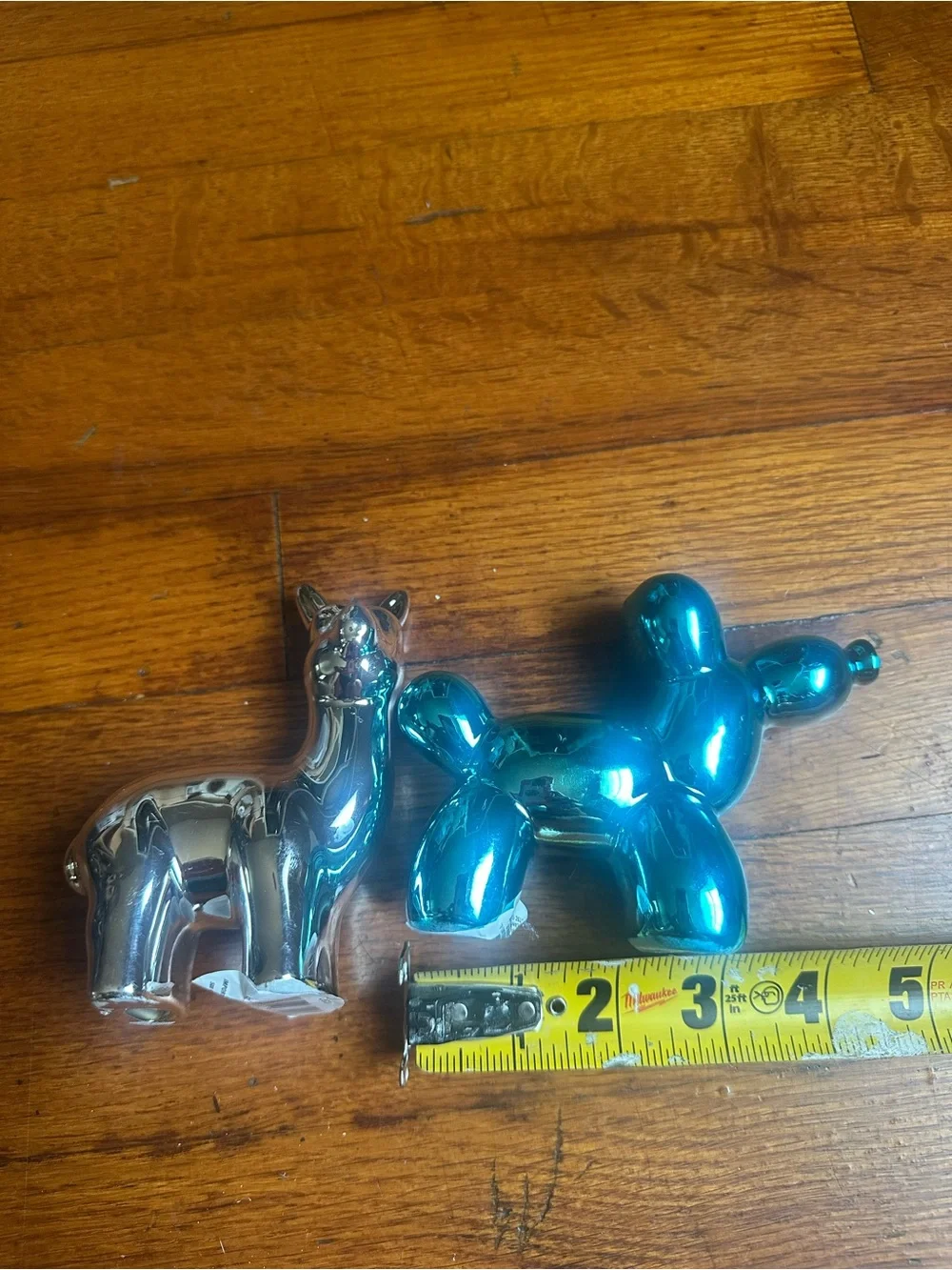 Decorative Metallic Balloon Dog and Llama Figurine Set - Blue & Silver